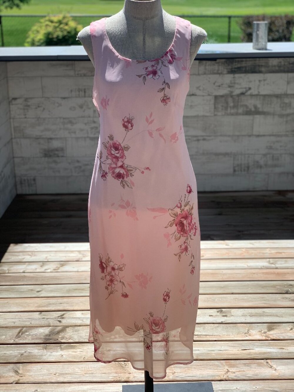 Vintage Midi Slip Dress M Pink Floral Sheer Sleeveless 90s Romantic Boho Fairy